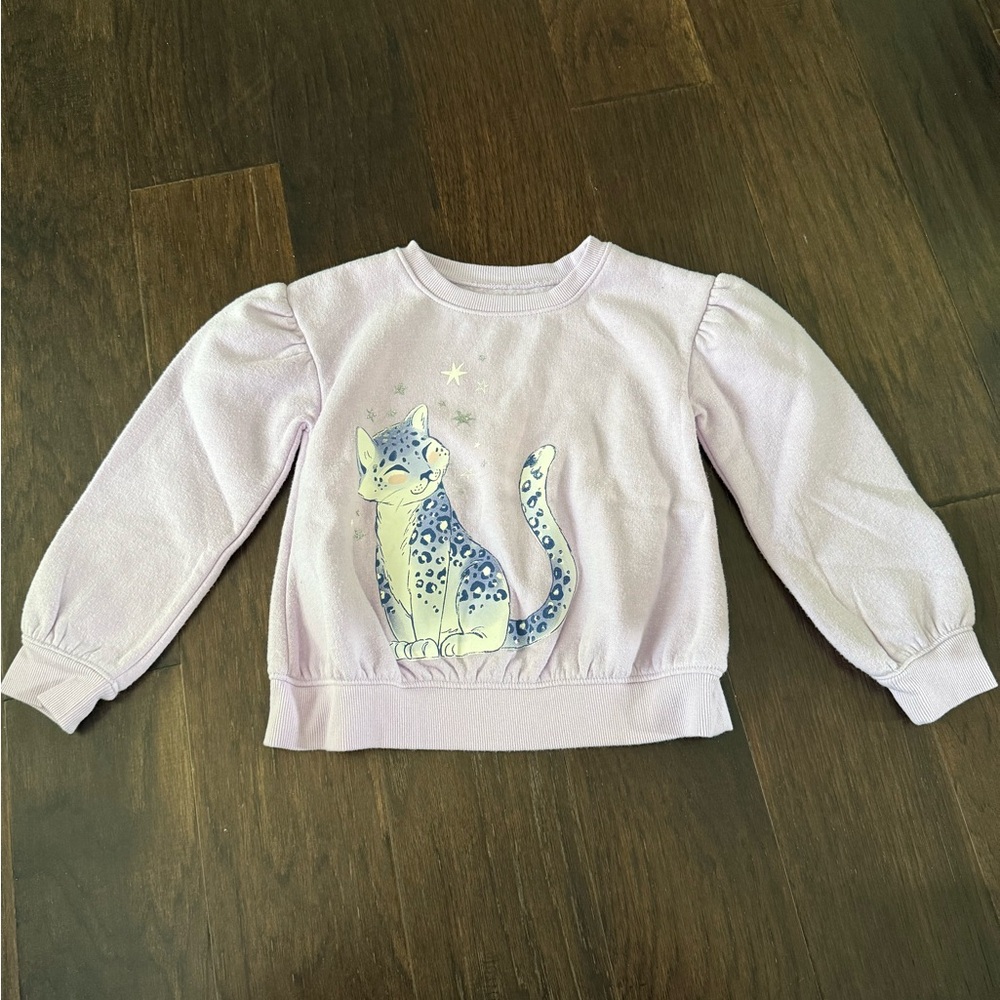 Jumping Beans | Purple Snow Leopard Big Cat Puff Sleeve Fleece Crew Sweatshirt